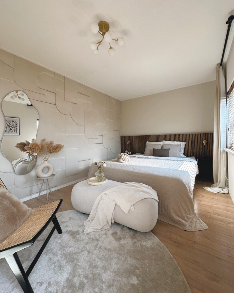 interieurtrend behang japandi beige slaapkamer
