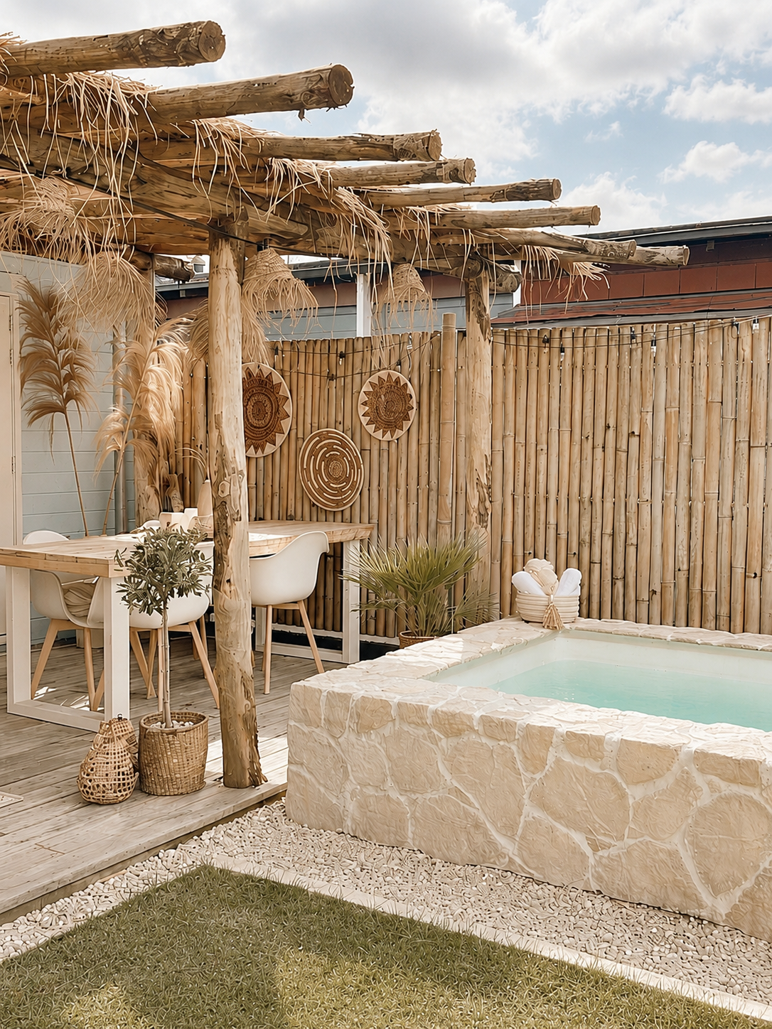 verkoeling in tuin plungepool ibiza stijl tuin